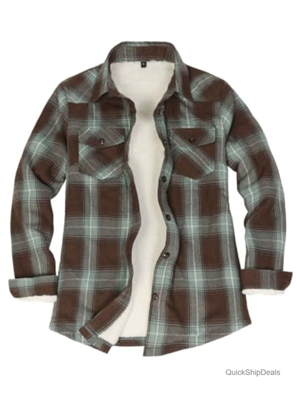 Sherpa Lined Flannel Jacket Full Lined Sleeves Hand Pockets Plaid